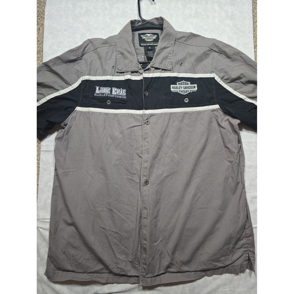 Harley-Davidson Motorcycles Lake Erie Short Sleeve Button Mens XL Embroidered
